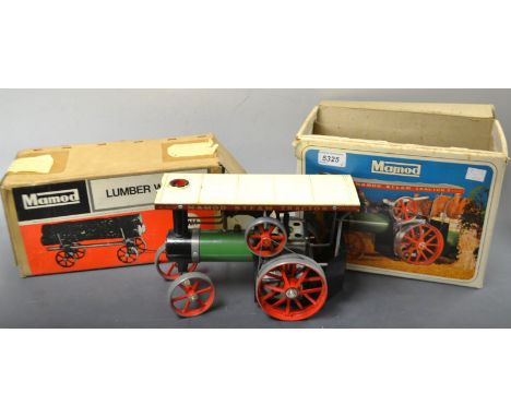 A Mamod trachian engine, boxed ; a Mamod lumber wagon (2 )