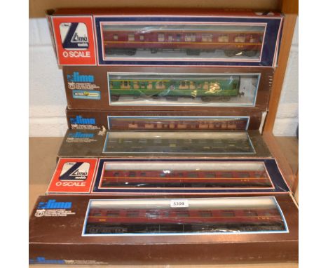 O gauge - six Lima passenger coaches nos, 6604, 6616 x 2, 6617,  6645 x 2, all boxed (6)
