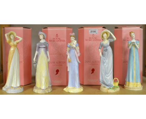 A Royal Worcester figure The Jane Austen Collection, Elizabeth Bennett; four others, Emma Woodhouse, Fanny Price, Anne Elliot