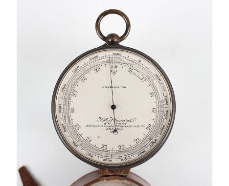 An early 20th century anodized brass cased pocket barometer altimeter, the silvered circular dial detailed 'J.H Steward 406 S