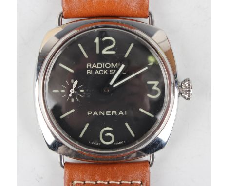 A Panerai Radiomir Black Seal stainless steel cushion cased gentleman's wristwatch with signed jewelled movement, the circula