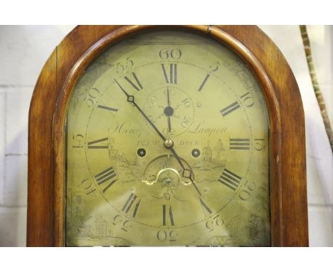 A 19th century mahogany regulator style longcase clock with eight day movement striking on a bell, the 12-inch brass dial wit