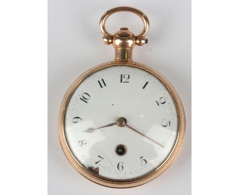 A George III 18ct gold keywind open-faced gentleman's pocket watch, the gilt fusee movement with lever escapement, the backpl