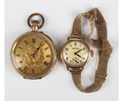 A Rotary 9ct gold circular cased lady's wristwatch, the signed dial with black Arabic numerals, subsidiary seconds and blued 