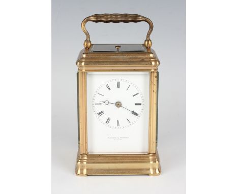 A late 19th century French lacquered brass gorge case petite sonnerie carriage clock by Vieyres &amp; Repingon, with eight da