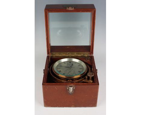 A mid-20th century marine chronometer, the two day chain fusee movement with Earnshaw type spring detent and bimetallic balan