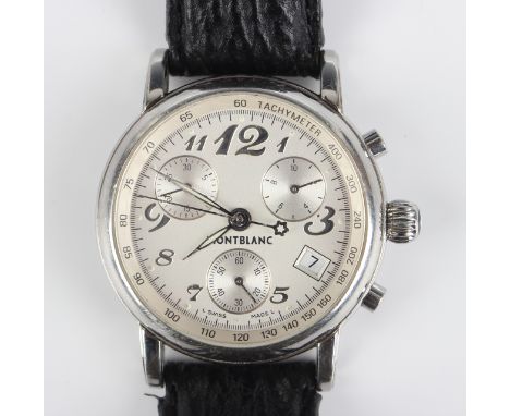 A Montblanc Meisterstück steel cased gentleman's chronograph wristwatch, the signed silvered dial with three subsidiary dials