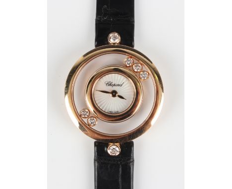 A Chopard Happy Diamonds 18ct rose gold and diamond lady's dress wristwatch with quartz movement, the signed mother-of-pearl 