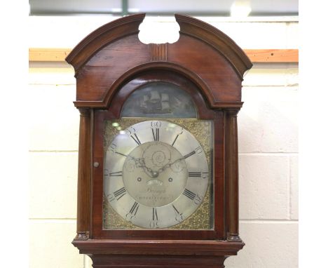 A George III oak and mahogany crossbanded longcase clock with thirty hour movement striking on a bell via an outside countwhe