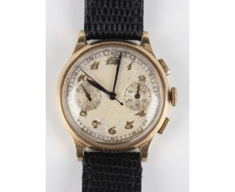 A Movado 9ct gold circular cased gentleman's chronograph wristwatch with signed jewelled CML.90 caliber movement, the unsigne