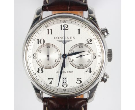 A Longines 'Master Collection' automatic stainless steel cased gentleman's chronograph wristwatch, the signed jewelled ETA 28