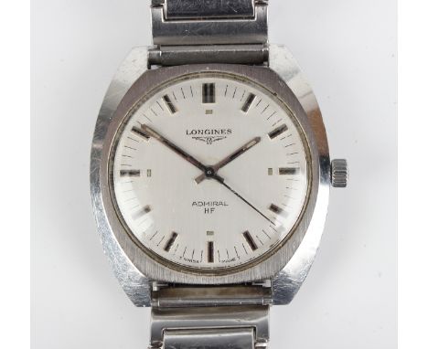 A Longines Admiral HF steel cased gentleman's wristwatch, the signed silvered dial with baton hour markers and centre seconds