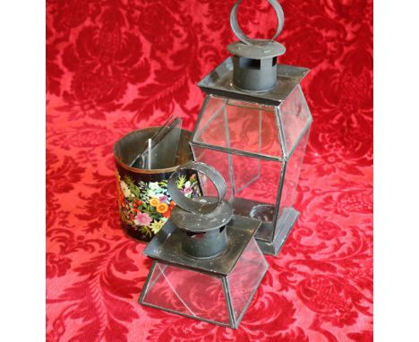 Metal framed carriage lamp and another in parts