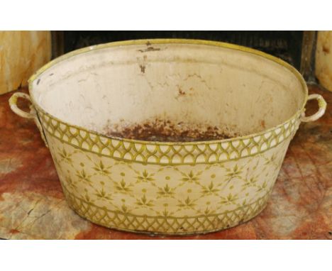 George III style painted metal two handled basin or footbath, 26cm tall 65cm wide