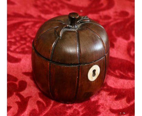 George III fruitwood apple shaped tea caddy with ivory escutcheon and zinc lined interior, 11cm