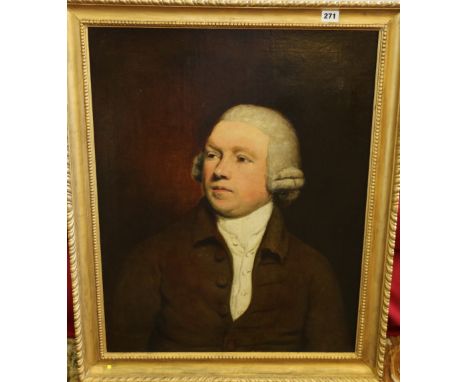 FOLLOWER OF GEORGE ROMNEY
Half length portrait of a gentleman in a brown jacket
Oil on canvas CONDITION REPORT: There is an L
