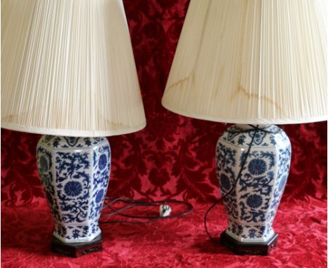 Pair of modern Chinese blue and white vases, as lamp bases, 55cm