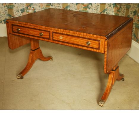 Regeny style satinwood sofa table CONDITION REPORT: Top surface has significant losses to veneear and the venner has bubbled
