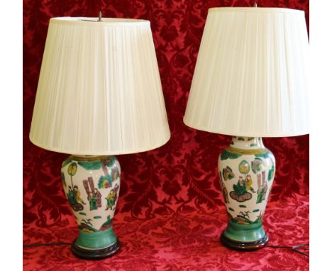 Pair of modern Chinese famille verte lamp bases, 52cm