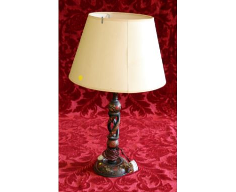 Carved and turned lacquered Indian lamp base