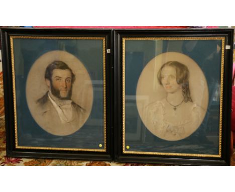 SCOTTISH SCHOOL (19th century)
Portrait of a man and a woman
Chalk heightened with body colour, indistinctly signed and dated