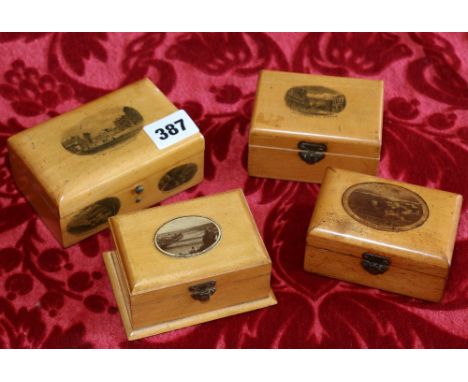 Four small Mauchline ware trinket boxes, Moffat, Killin, Girvan and Inverness