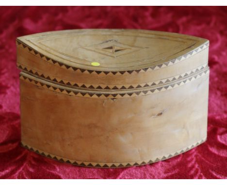 George III style parquetry satinwood tea caddy of oval form, 11cm x 18.5cm