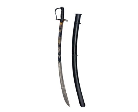 A FINE BRITISH LIGHT CAVALRY OFFICER'S 1796 PATTERN SABRE WITH BLUE AND GILT BLADE, UNSIGNED, no visible serial number, circa