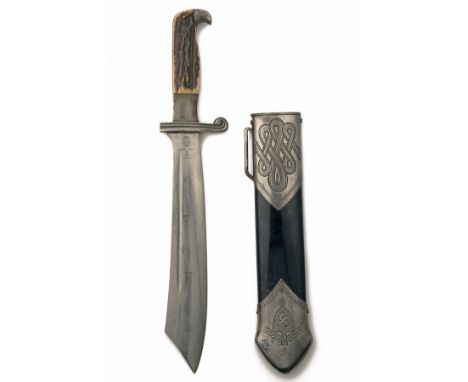 CARL EICKHORN, SOLINGEN A WW2 GERMAN RAD ENLISTED MANS HEWER, circa 1938, with heavy hatchet-shaped 9 3/4in. blade etched wit