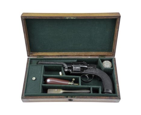 A VERY RARE CASED 50-BORE PERCUSSION 'HAMMERLESS' REVOLVER, MODEL 'PENNELL'S PATENT', no visible serial number, circa 1855, w