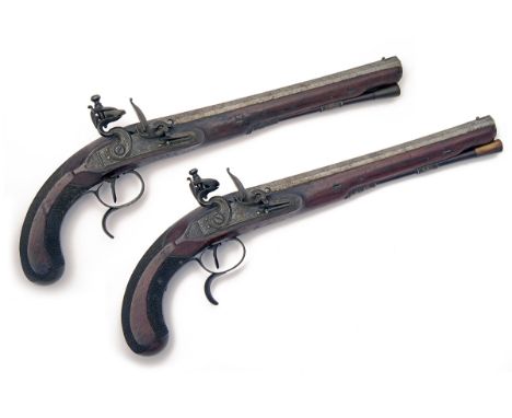 HENRY NOCK, LONDON A FINE CASED PAIR OF 26-BORE FLINTLOCK DUELLING-PISTOLS, no visible serial numbers, circa 1785, with swamp