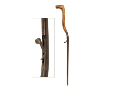 A 32-BORE PERCUSSION UNDER-HAMMER WALKING-STICK SHOTGUN WITH CRANKED STOCK, UNSIGNED, MODEL 'DAY'S PATENT TYPE', serial no. 4