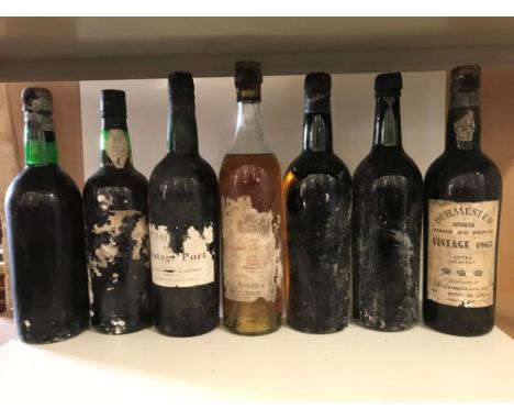 Bisquit Dubouche 1935 Vintage Cognac Unique Store, landed 1936, Avery label, 1 bottle; Fonseca vintage port 1963, 1 bottle; B