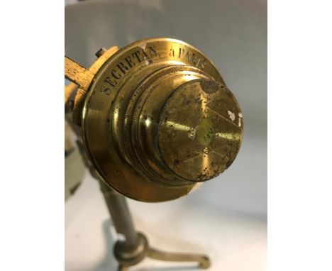 A French lacquered brass 9cm refracting telescope, signed Secretan a Paris around the eyepiece, 93cm body tube, worn, with sm