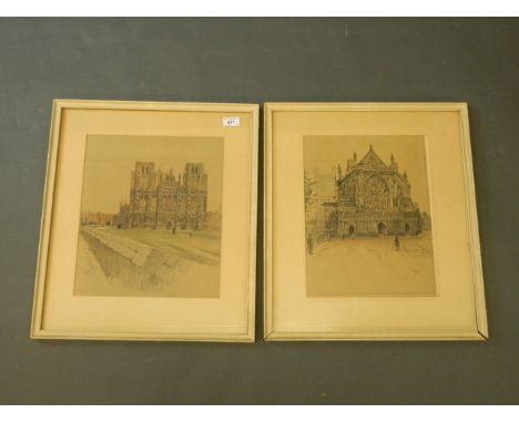 Cecil Aldin, lithograph of Wells Cathedral, published by 'Eyre & Spottiswood Ltd., London', pencil signed with a 'Fine Art Tr