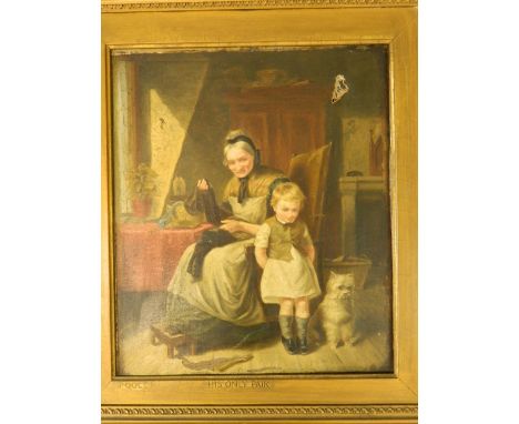 An oil on canvas, portrait of a seated Grandmother and Grandchild in an interior, inscribed to frame 'Poole - His Only Pair',