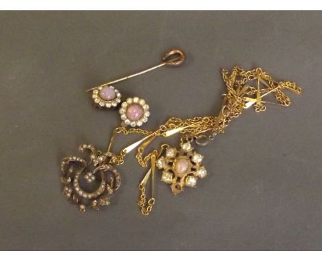 A 9ct gold seed pearl brooch and other items of jewellery