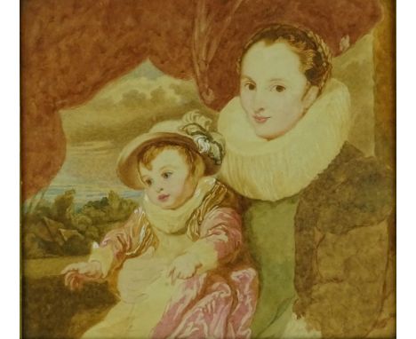 Early 19th century British School, watercolour, portrait of a Noble woman and child, unsigned, 11" x 11.5", framed, provenanc