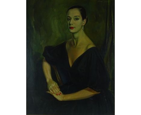 Vasco Lazzolo (1915-1984), oil on board, portrait of Mrs John Heath 1940, this portrait was exhibited at the Royal Society of