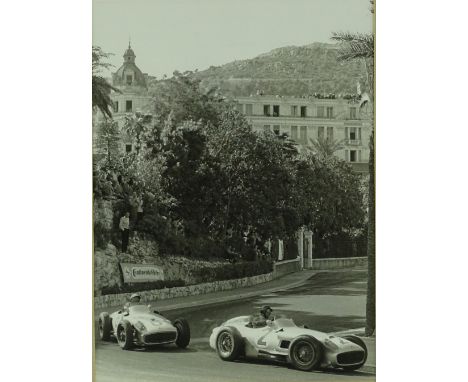 Graham White, Limited Edition print, Fangio & Moss Mercedes Benz, Monaco 1955, 16" x 12", framed.