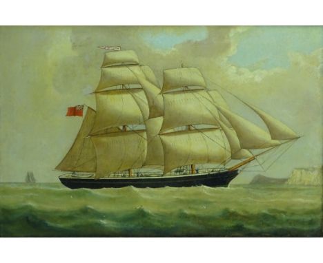 19th century oil on canvas, ship portrait, The Tea Clipper Maid Of Perth, unsigned, 20" x 30", framed.