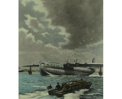 Roy Nockolds, colour print, Princess flying boat on Southampton water, signed in pencil, image 20" x 17", framed.