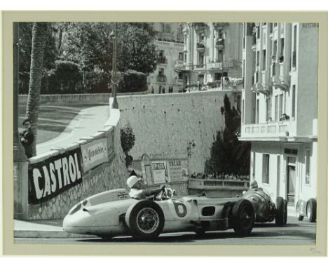 Graham White, Limited Edition print, Stirling Moss Mercedes Benz , Monaco 1955, 12" x 16", framed.