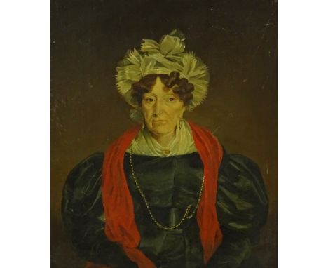 19th century oil on canvas, portrait of a lady, unsigned, 14" x 12", framed.