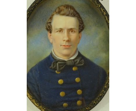 Ephrain Strellett, watercolour, portrait of a Naval Officer Charles Carpenter, circa 1900, 4" x 3", framed.