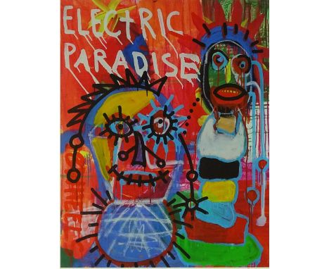 Paul Kostabi, colour screen print, abstract, signed in pencil, no. 16/30, image size 19" x 15", framed.