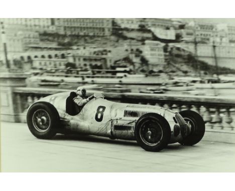 Graham White, Limited Edition print, Rudolph Caracciola Mercedes Benz, Monaco 1937, together with a Monaco advertising re-pri