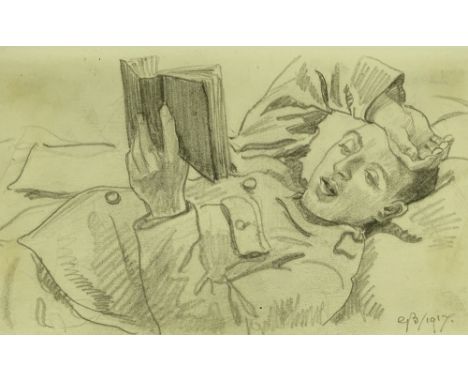 George Barrow, 2 pencil drawings, First War soldiers, 1917, 4" x 7", framed.