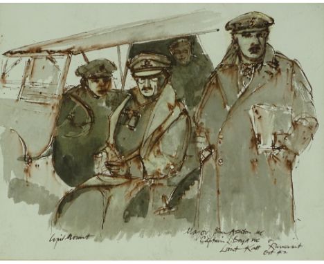 Cyril Mount (1920-2013), ink and wash sketch of Army Officers, signed and dated Oct '42, 9.5" x 12", framed.