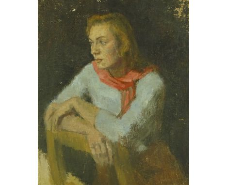 Mid 20th century oil on canvas, portrait of a girl, unsigned, 19.5" x 15.5", unframed.
